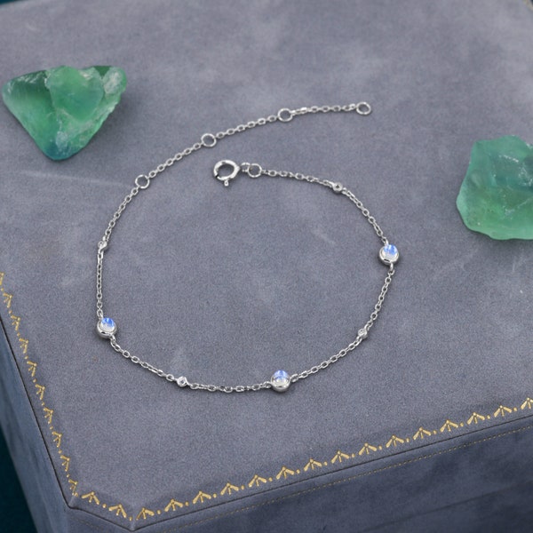 Delicate Moonstone Bracelet in Sterling Silver,  Silver or Gold, Silver Lab Moonstone Bracelet
