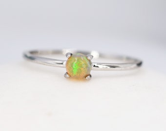 Genuine Opal Ring in Sterling Silver, US 5 - 8, Natural Opal Stone Ring, Ethiopian Opal