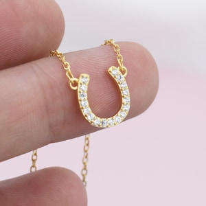 Tiny CZ Horseshoe Necklace in Sterling Silver, Silver or Gold,  Adjustable 16'' - 18'' - Cute Quirky and Fun Jewellery, Horse Necklace
