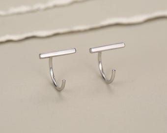 Sterling Silver Bar Open Hoop Earrings