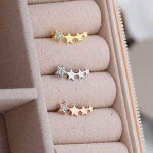 CZ Star Crawler Earrings in Sterling Silver, Silver or Gold, Four Star Earrings, Ear Climbers, Celestial Earrings image 1
