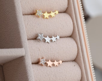 CZ Star Crawler Earrings in Sterling Silver, Silver or Gold, Four Star Earrings, Ear Climbers, Celestial Earrings