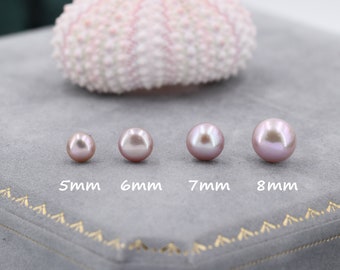 Genuine Purple Pink Pearl Stud Earrings in Sterling Silver, 5mm - 8mm, Small Pearl Stud and Large Pearl Stud, Silver pearl Earrings,