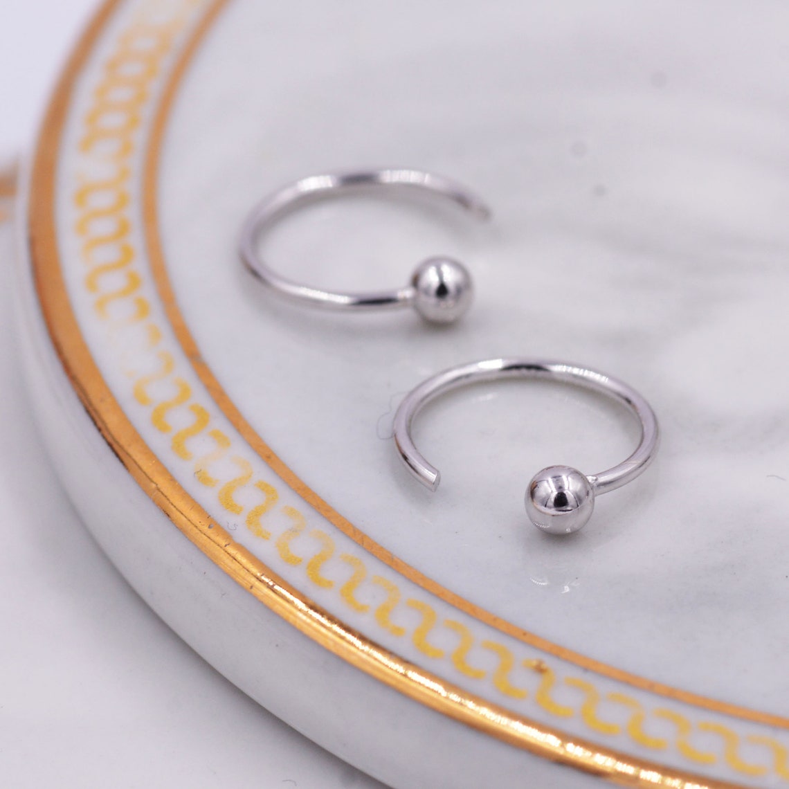 Minimalist Ball Huggie Hoop Threader Earrings in Sterling Etsy