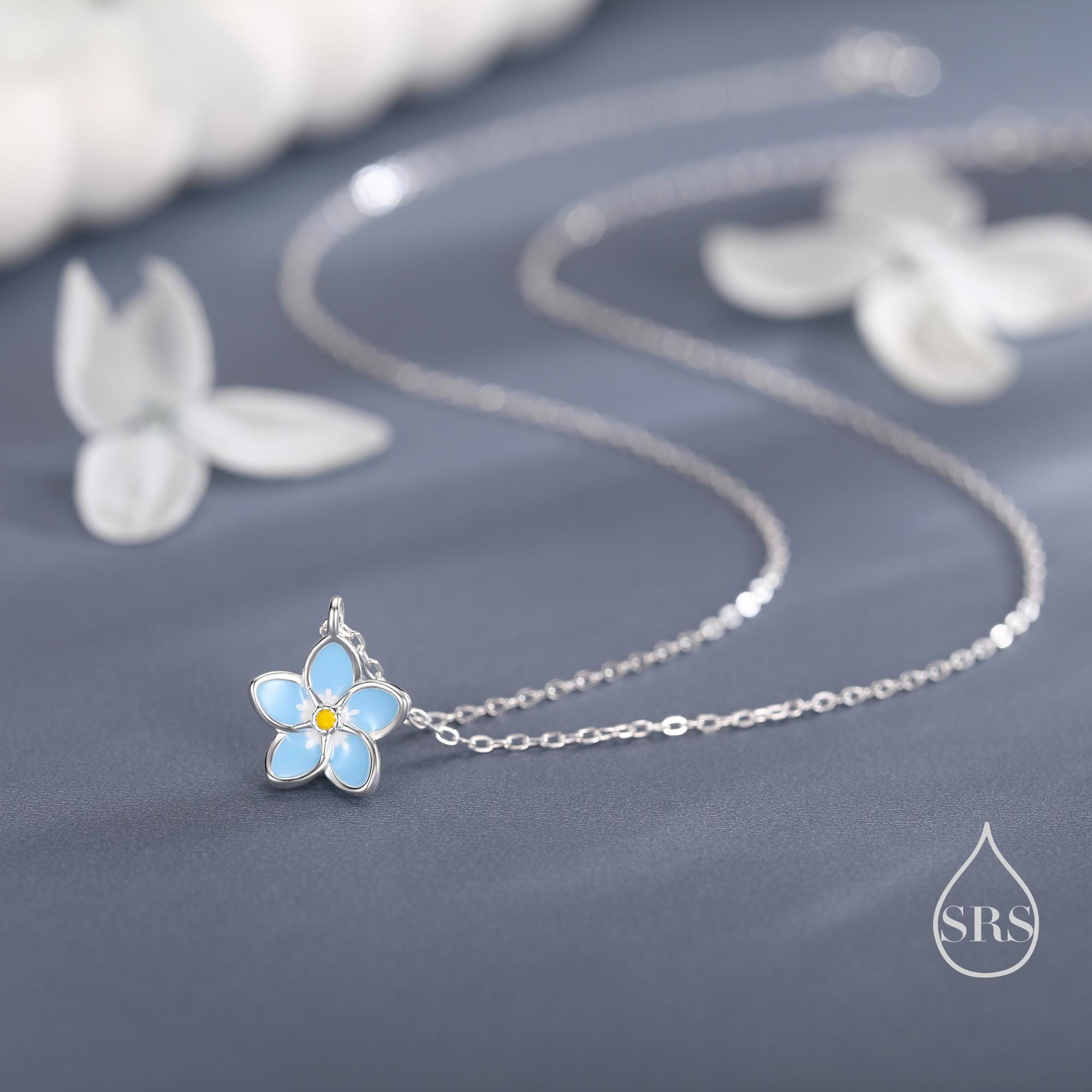 Sterling Silver Tiny Dainty Forget-me-not Flower Pendant Necklace