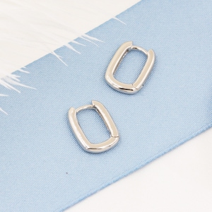 Par de pequeños pendientes de aro rectangulares en plata de ley, pendientes de aro ovalados, pendientes de aro gruesos, plata u oro, pendientes de aro cuadrados