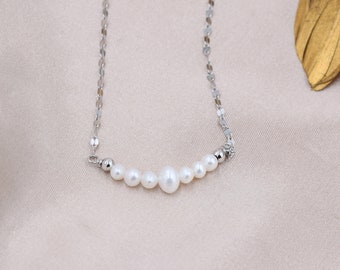 Genuine Pearl Bar Necklace in Sterling Silver, Silver or Gold , Genuine Freshwater Pearls, Pearl Necklace