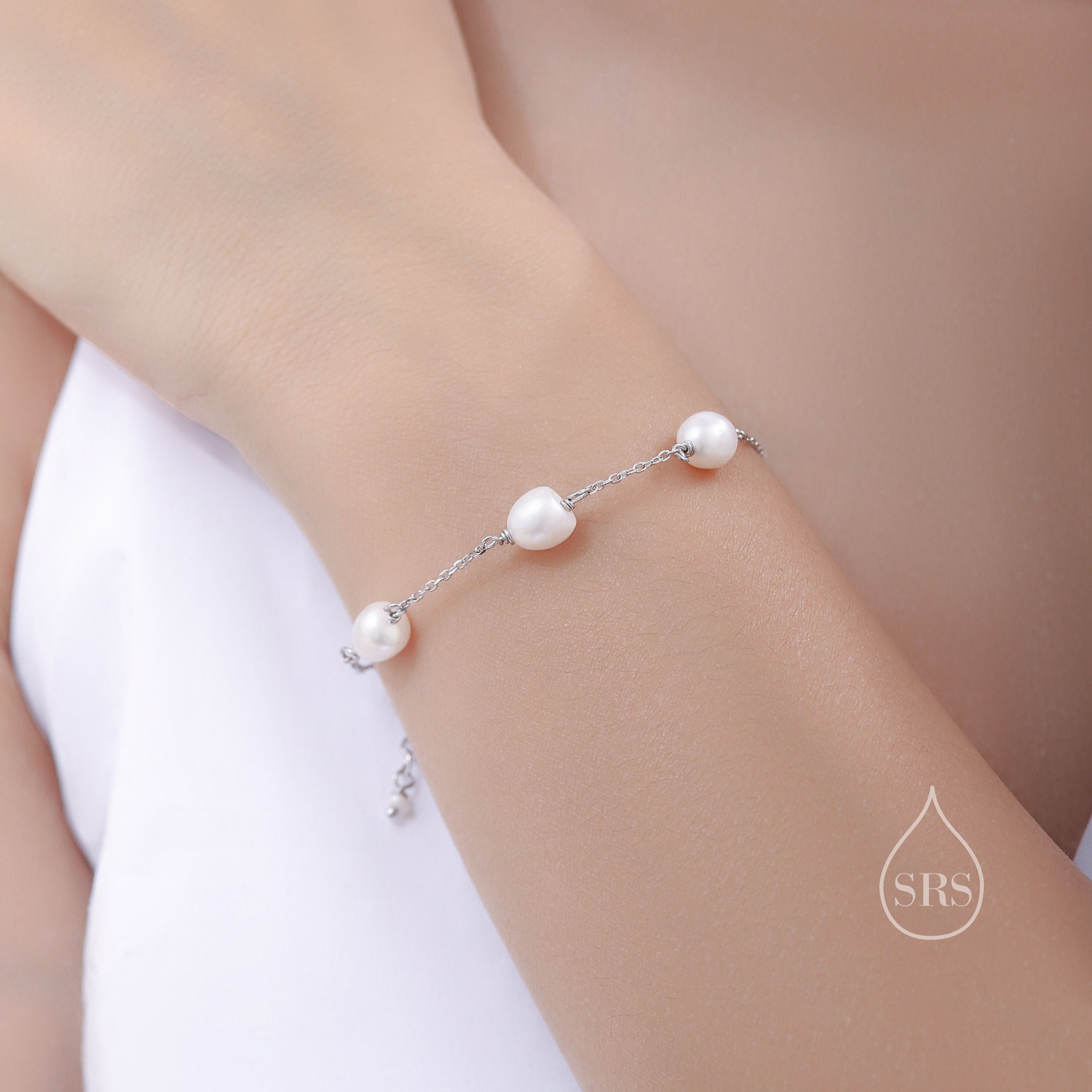 Sterling Silver Freshwater Pearl Bracelet, Silver or Gold