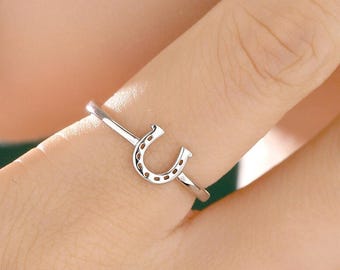 Sterling Silver Cute Little Horseshoe Ring, Adjustable Size, Cute Horseshoe Ring, Dainty and Delicate, Lucky Horse Shoe Ring