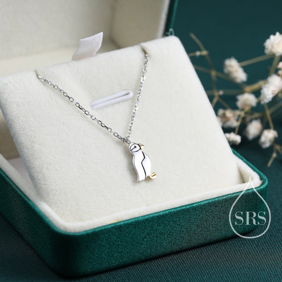 スターリングシルバーのパフィンバードペンダントネックレス、かわいい