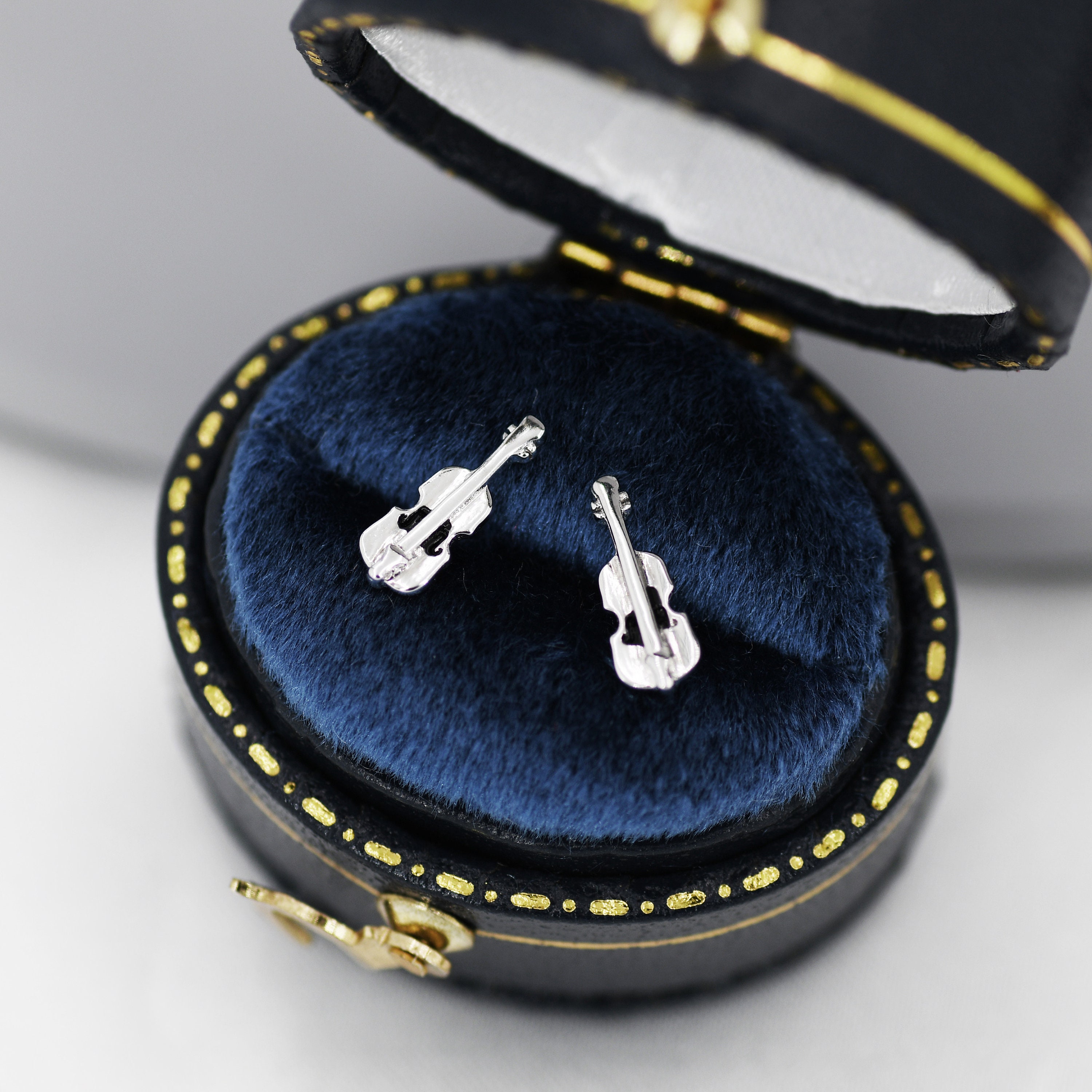 Tiny Violin Stud Earrings in Sterling Silver Silver or Gold Etsy UK