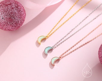 Extra Tiny Opal Moon Necklace in Sterling Silver, Silver or Gold or Rose Gold, Blue Opal or White Opal Necklace