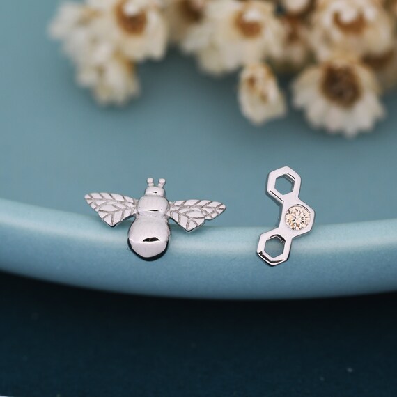 Bijoux Blu - Orecchini Pendenti A Nido D'ape In Argento 925 Con Cristalli - Donna