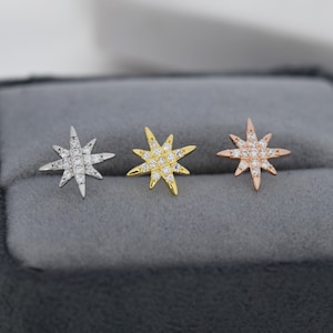 Starburst Stud Earrings in Sterling Silver with Sparkly CZ Crystals, North Star Earrings, Silver Gold and Rose Gold, Celestial Jewellery image 1