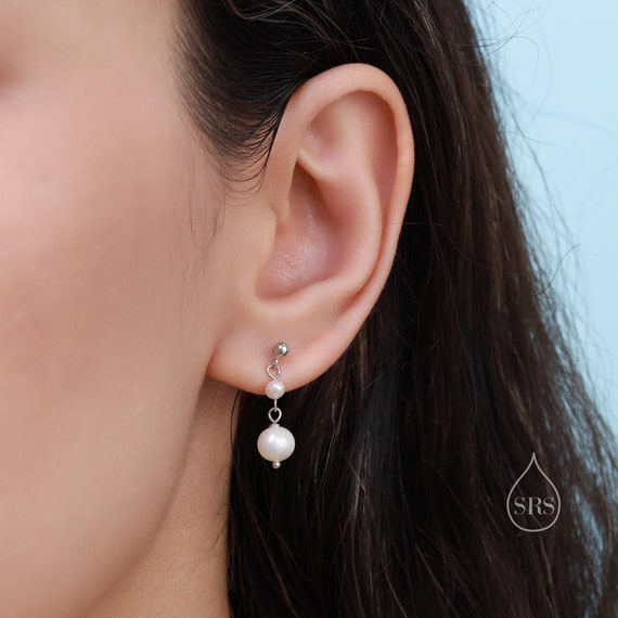 Sterling Silver Dangle Pearl Earrings Sterling Silver Dangle Pearl Earrings