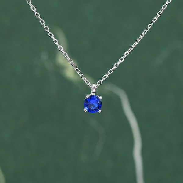 Sapphire Blue CZ Pendant Necklace  in Sterling Silver,  0.5 carat Sapphire Blue Zircon Necklace, Blue Necklace