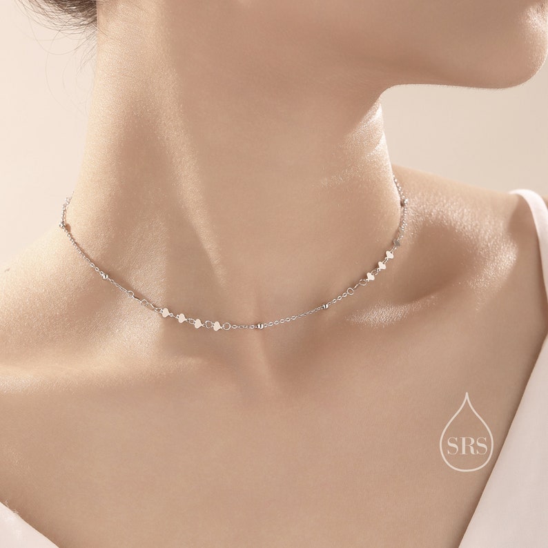 Choker-Pailletten und Gliederkette aus Sterlingsilber, Silber oder Gold oder Roségold, Choker-Halskette, minimalistischer geometrischer Stil Bild 1