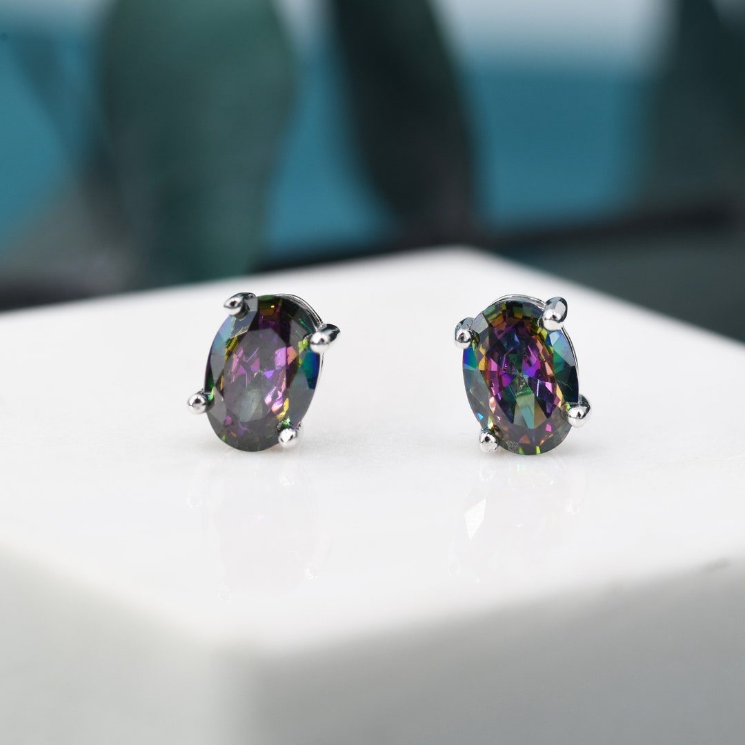 Mystic Topaz Crystal Stud Earrings in Sterling Silver Oval - Etsy