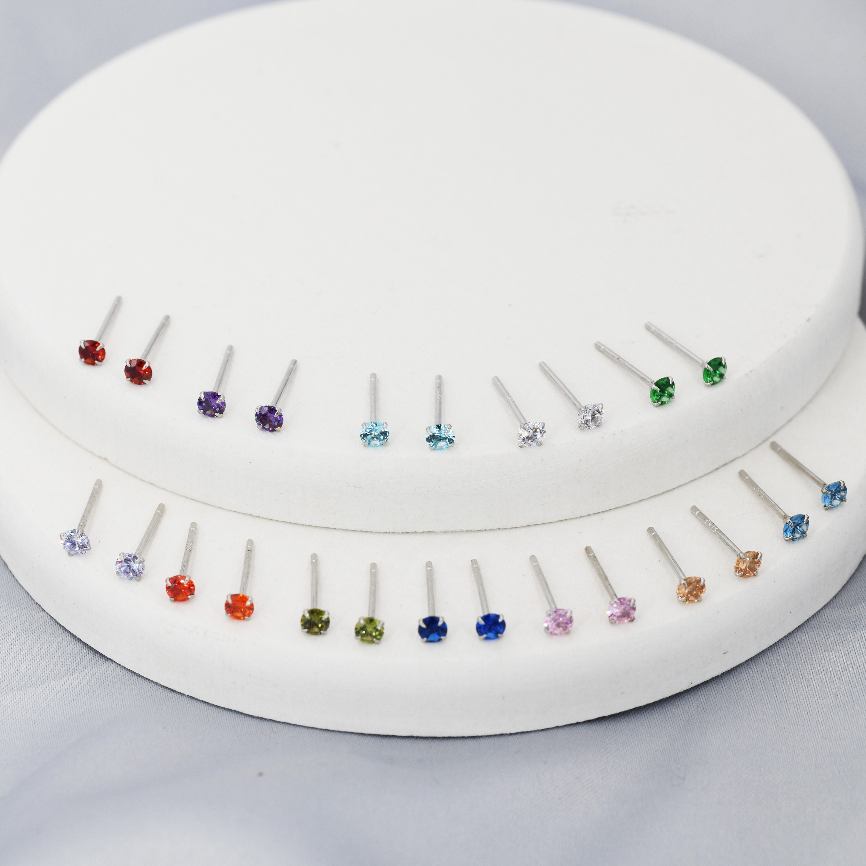 Sterling Silver Tiny Birthstone Stud Earrings, 3mm