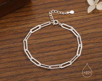 Sterling Silver Hammered Paperclip Bracelet, Paperclip Chain Bracelet, Sparkly Chain Bracelet, Hammered Chain Bracelet