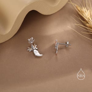 Petites boucles d'oreilles mignonnes en deux parties axolotl en argent sterling - Cache-oreilles de créature marine en argent - Petites boucles d'oreilles - Mignonnes, amusantes, fantaisistes image 3
