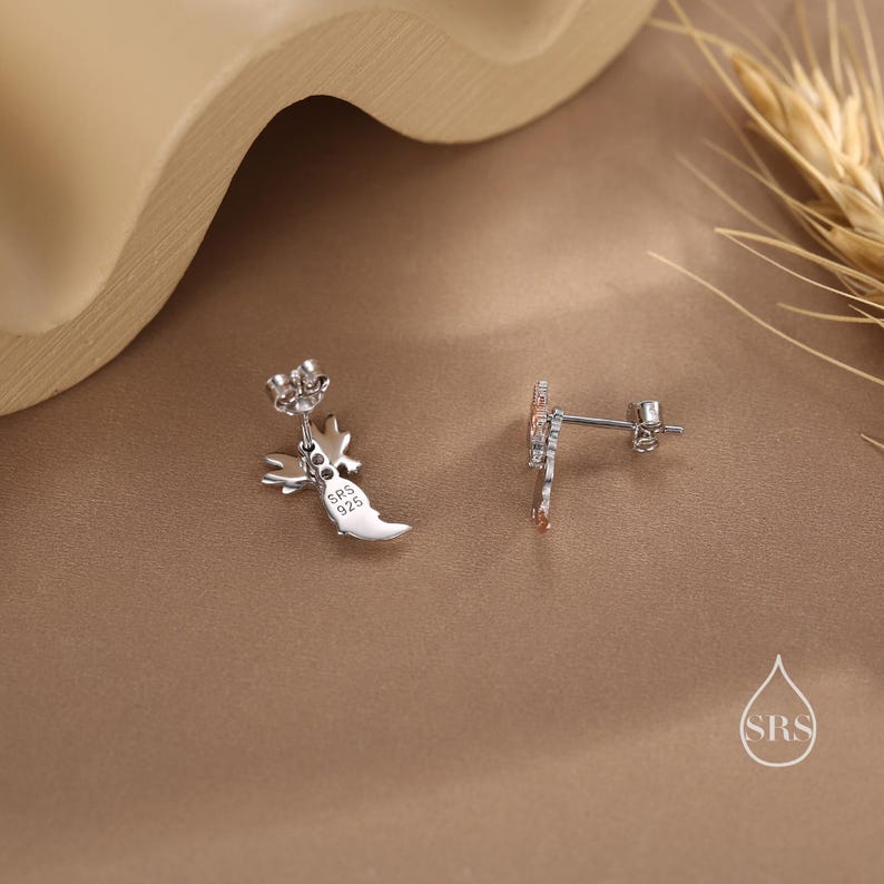 Petites boucles d'oreilles mignonnes en deux parties axolotl en argent sterling - Cache-oreilles de créature marine en argent - Petites boucles d'oreilles - Mignonnes, amusantes, fantaisistes image 3