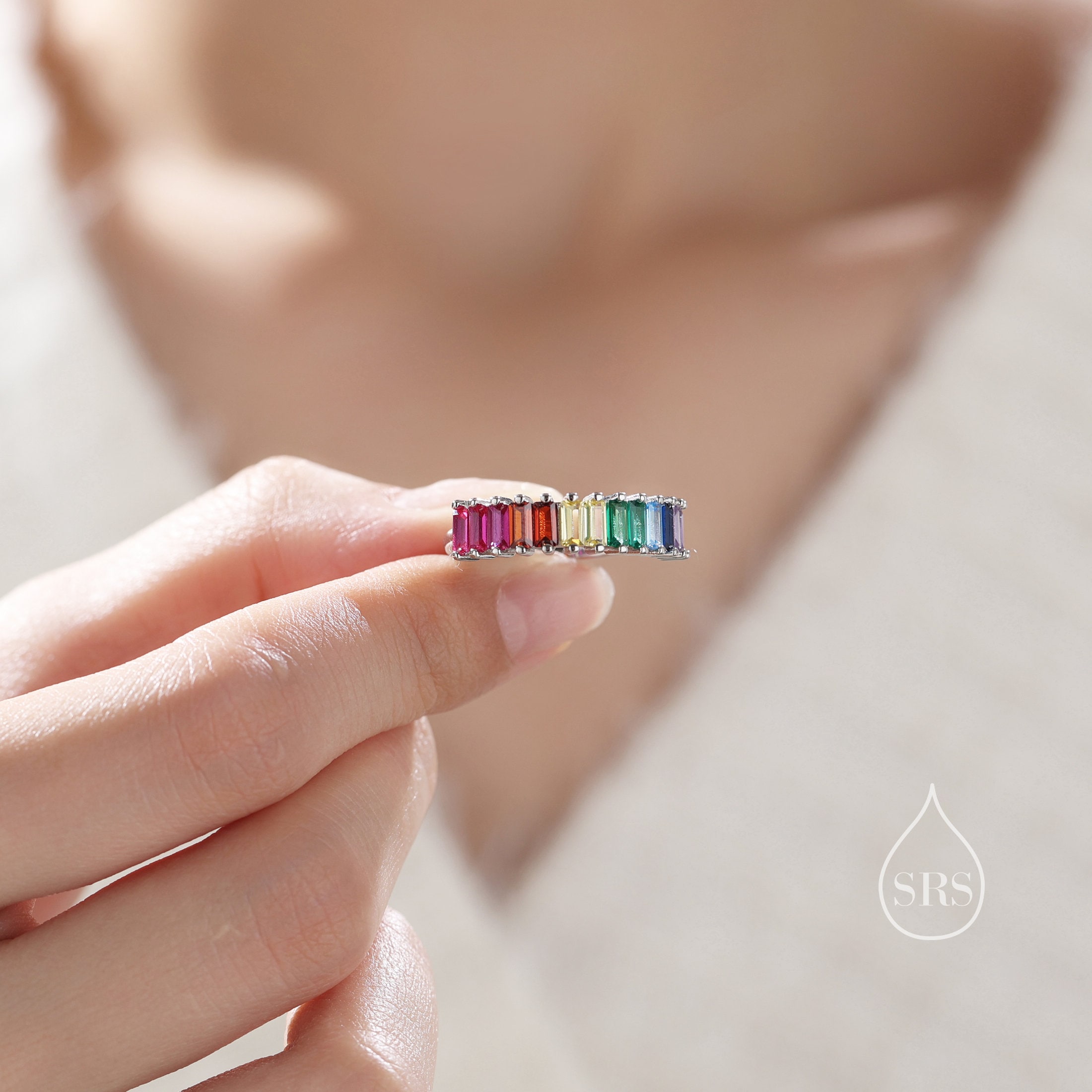 Rainbow Baguette Ring Etsy Singapore