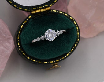 0.5 Carat CZ Ring in Sterling Silver, Silver or Gold, Diamond Ring, Vintage Inspired Design US 5 - 8