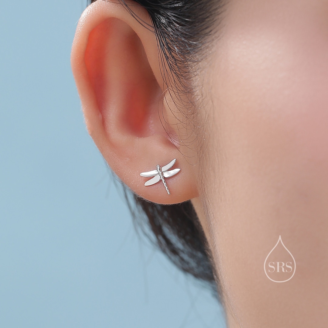 Orecchini a bottone in argento sterling a forma di libellula: regalo di gioielli a forma di insetto - Italia