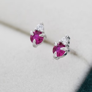 Sterling Silber Rubin Rosa Rot CZ Ohrstecker, 3 mm Juli Birthstone CZ Ohrringe, Silber, Gold oder Rosegold, Stacking Ohrringe