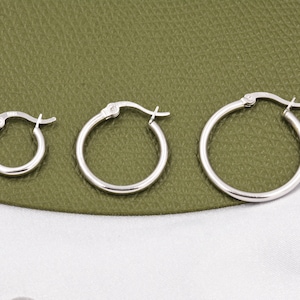 Minimalist Creole Hoop Earrings in Sterling Silver, 9mm 16mm 20mm, Lever Hoop Earrings, Simple Silver Hoops image 5