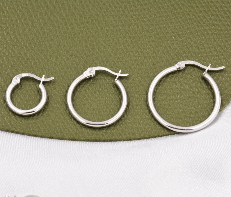 Minimalist Creole Hoop Earrings in Sterling Silver, 9mm 16mm 20mm, Lever Hoop Earrings, Simple Silver Hoops image 5