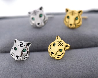 Tiger Stud Earrings in Sterling Silver, Silver or Gold, Animal Earrings, Nature Inspired