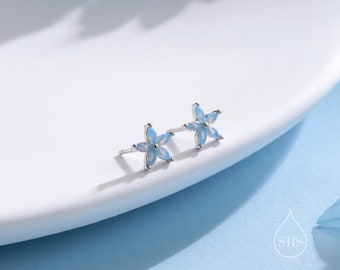 Opal Blue or Opal Pink CZ Flower Stud Earrings in Sterling Silver, Silver or Gold,  Marquise Crystal Earrings, Forget Me Not Flower Stud