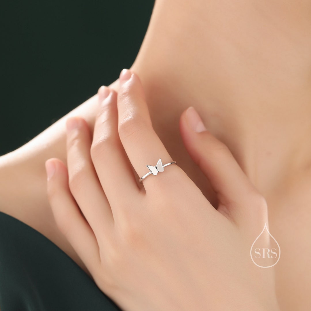 Minimalist Butterfly Ring in Sterling Silver, Adjustable