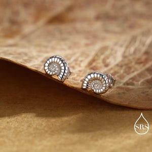 Sterling Silver Ammonite Shell Stud Earrings - Cute   Fun, Whimsical - Sea Ocean Theme - Nature Inspired