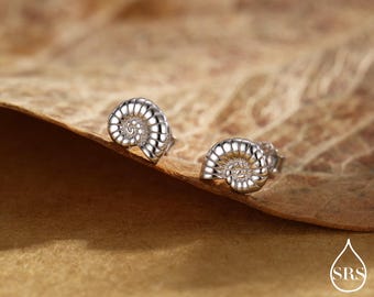 Sterling Silver Ammonite Shell Stud Earrings - Cute   Fun, Whimsical - Sea Ocean Theme - Nature Inspired
