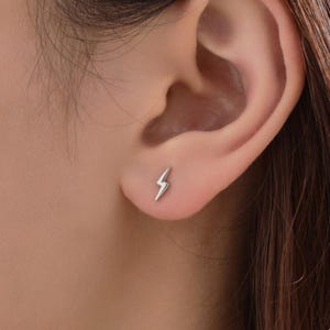 Lightning Bolt Stud Earrings in Sterling Silver, Silver or Gold, Delicate Stacking Earrings