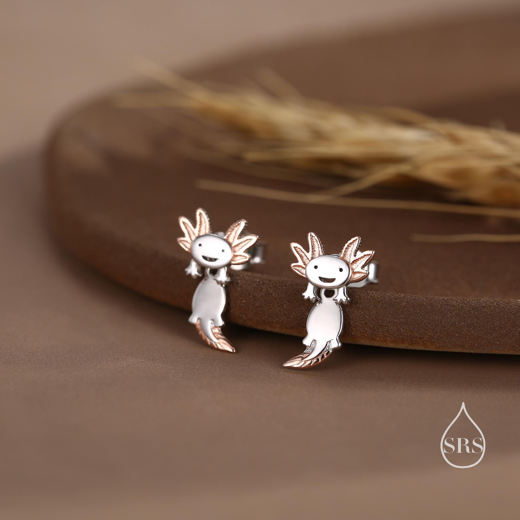 Orecchini A Bottone Axolotl Rosa Kawaii - Piccoli Orecchini A Forma Di Animale In Acrilico E Lega, Ipoallergenici, Regalo Carino