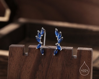 Boucles d’oreilles Sapphire Blue CZ Cluster Crawler en argent sterling, argent ou or, Blue CZ Marquise Ear Crawlers, boucles d’oreilles CZ Cluster