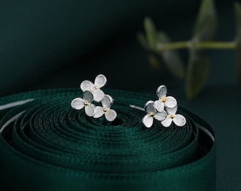 Hydrangea Blossom Cluster Earrings in Sterling Silver, Hydrangea Flower Earrings, Silver, Gold or Rose Gold. Hydrangea Bouquet Stud Earrings
