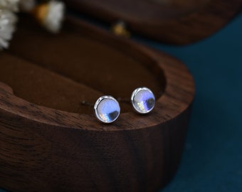 Sterling Silver Moonstone Stud Earrings, Mermaid Tears Earrings, Gold or Silver, 4mm Simulated Moonstone Crystal Earrings, Minimalist