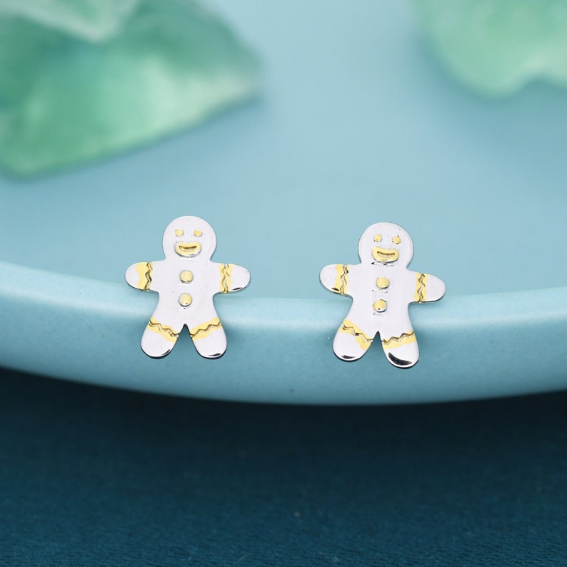 Ginger bread Man Stud Earrings in Sterling Silver, Christmas Stud, Cute Cookie Earrings, Biscuit Earrings, Food Earrings, Fun, Sweet image 4