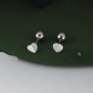 Extra Tiny Folded Heart Screw Back Earrings in Sterling Silver, Rose Gold, Silver - helix, cartilage, conch, tragus