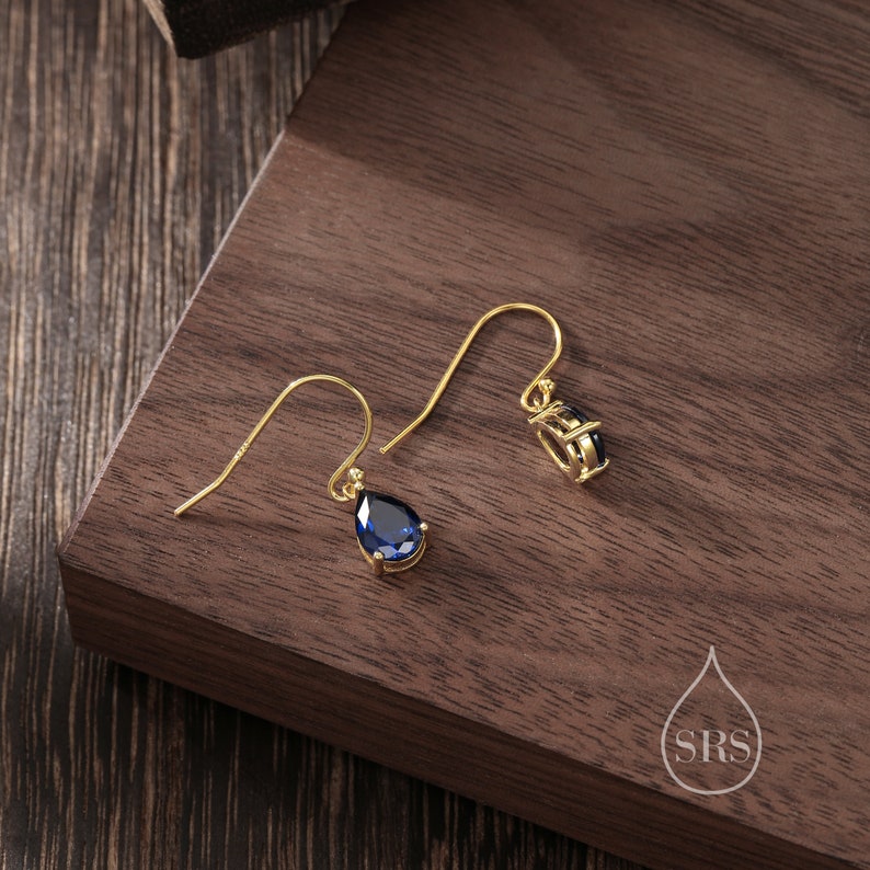 Sapphire Blue Pear Cut CZ Drop Oorbellen in Sterling Zilver, Zilver of Goud, Blauwe Druppel Dangle Oorbellen afbeelding 7