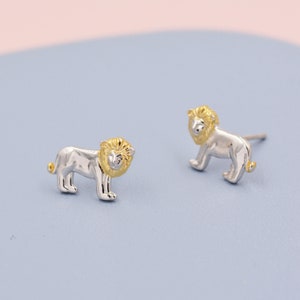 Tiny Little Lion Stud Earrings in Sterling Silver Two Tone Gold and Silver Earrings Cute Animal Earrings Fun, Whimsical image 6