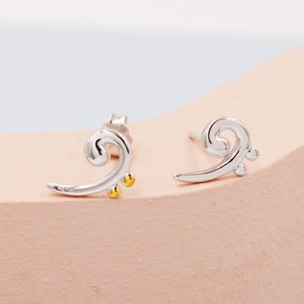 Clous d'oreilles note de musique avec clé de Fa en argent sterling - Petite paire de boucles d'oreilles musique