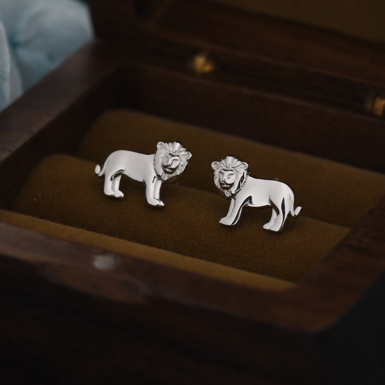 Tiny Little Lion Stud Earrings in Sterling Silver Two Tone Gold and Silver Earrings Cute Animal Earrings Fun, Whimsical image 2