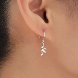 Dainty Olive Leaf Dangle Earrings in Sterling Silver, Silver, Gold or Rose Gold, Olive Branch Earrings, Nature Inspired Leaf Earrings