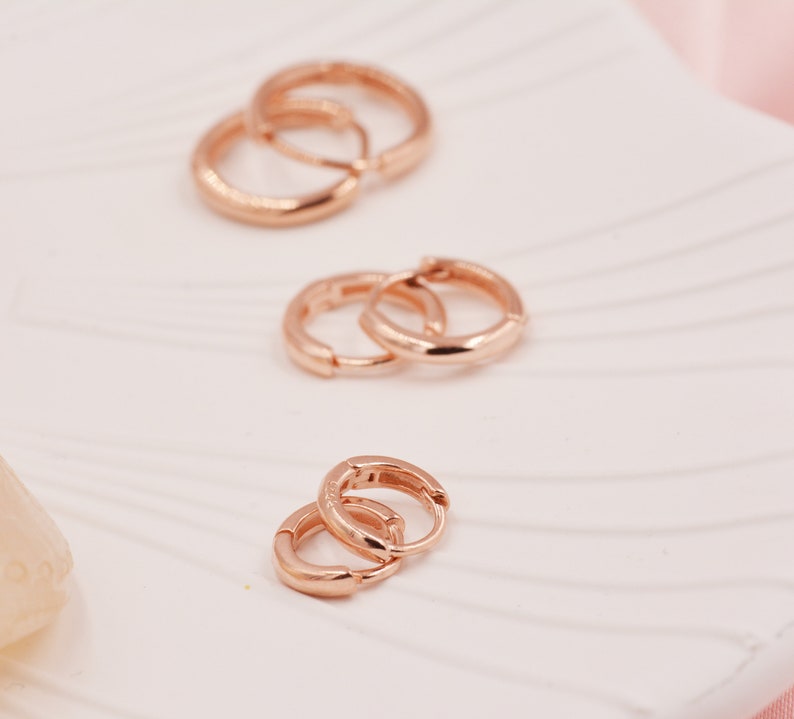 Minimalist Huggie Hoops in Sterling Silver, 6mm, 8mm and 10mm Skinny Hoops, Rose Gold or Gold, Simple Hoop Earrings image 3